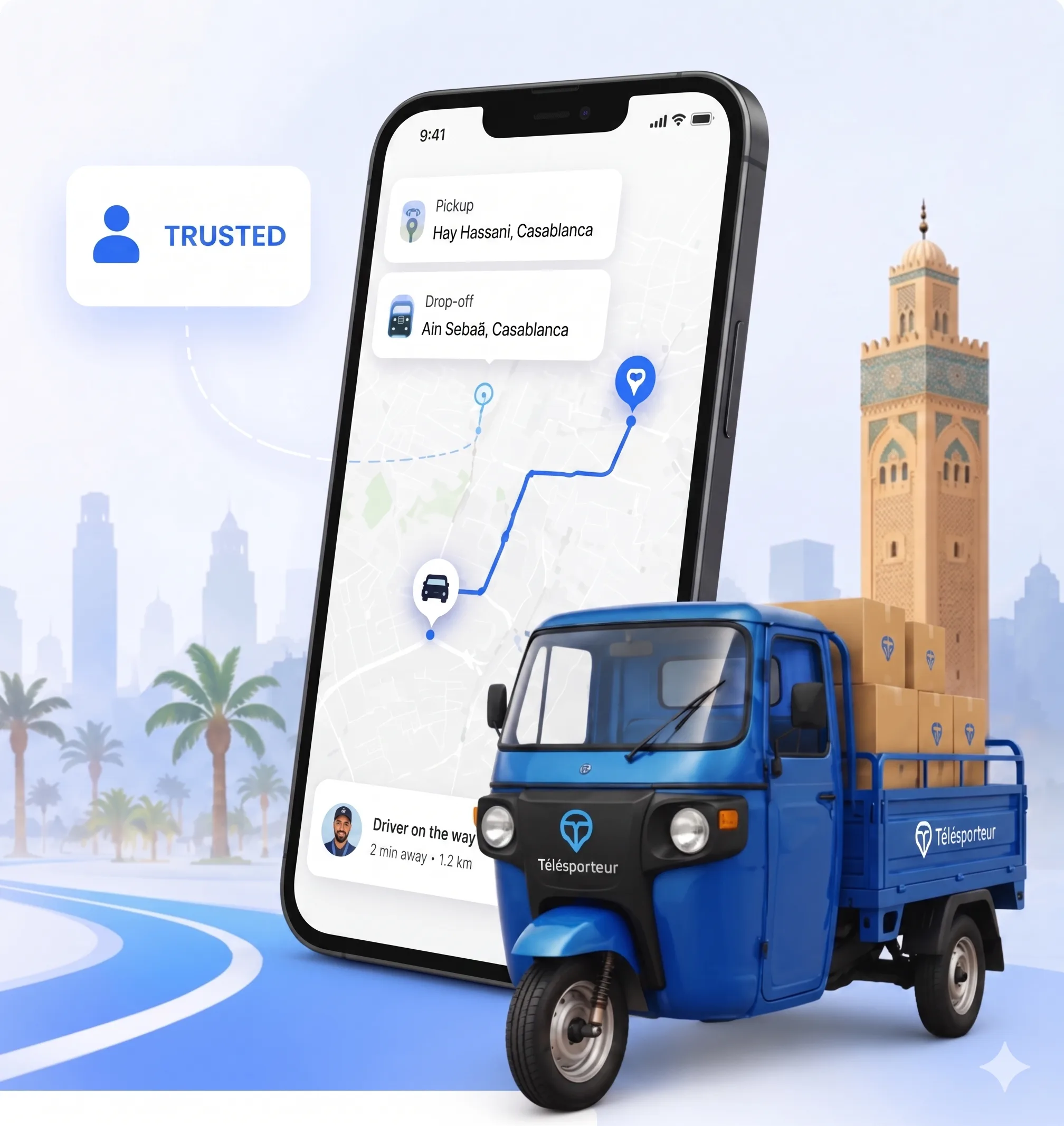 Application Téléporteur et triporteur de livraison à Casablanca